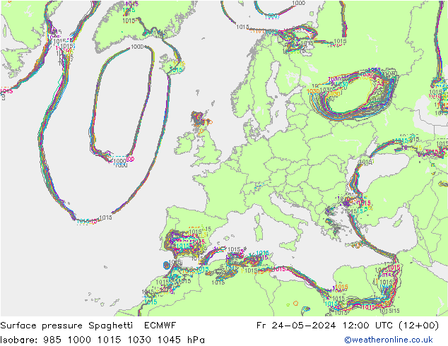 Atmosférický tlak Spaghetti ECMWF Pá 24.05.2024 12 UTC