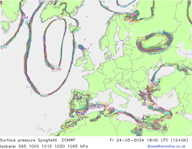 Bodendruck Spaghetti ECMWF Fr 24.05.2024 18 UTC