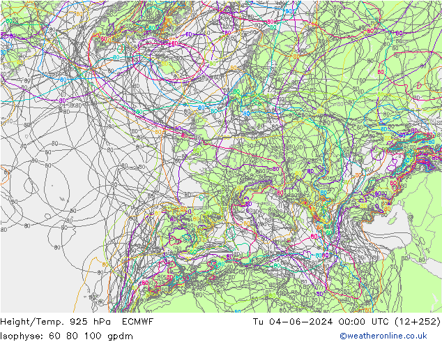 Height/Temp. 925 hPa ECMWF wto. 04.06.2024 00 UTC