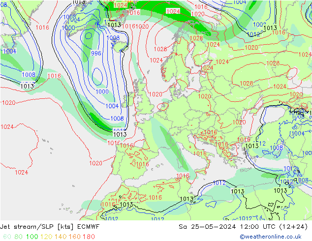 Prąd strumieniowy ECMWF so. 25.05.2024 12 UTC