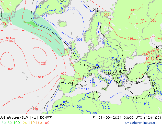 Jet stream/SLP ECMWF Fr 31.05.2024 00 UTC