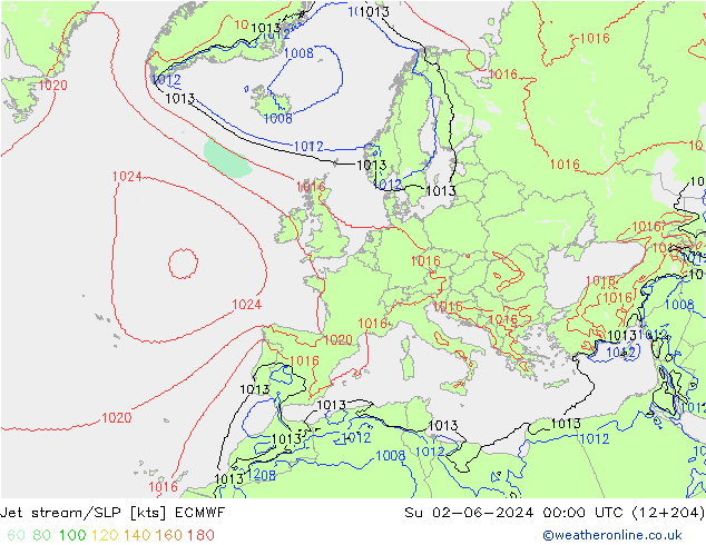 Polarjet/Bodendruck ECMWF So 02.06.2024 00 UTC