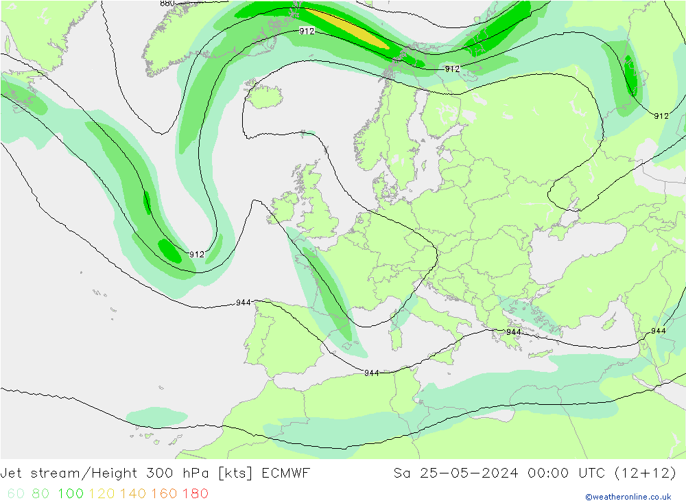 Jet stream/Height 300 hPa ECMWF Sa 25.05.2024 00 UTC