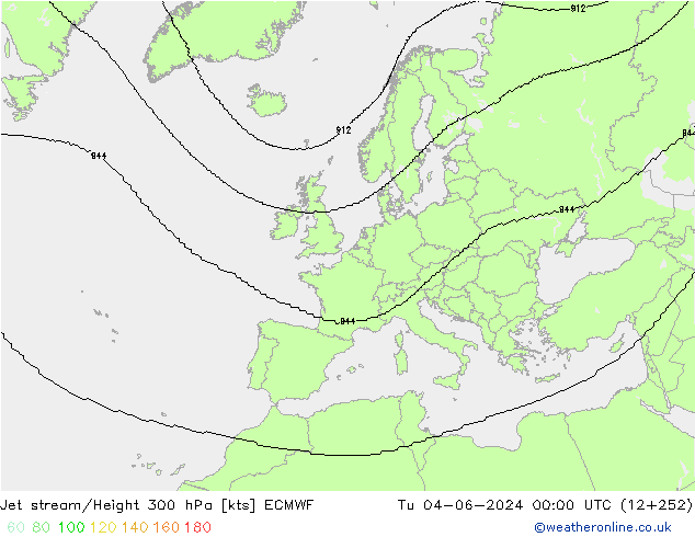 Prąd strumieniowy ECMWF wto. 04.06.2024 00 UTC