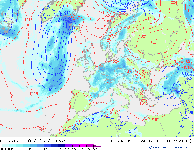 Precipitation (6h) ECMWF Fr 24.05.2024 18 UTC