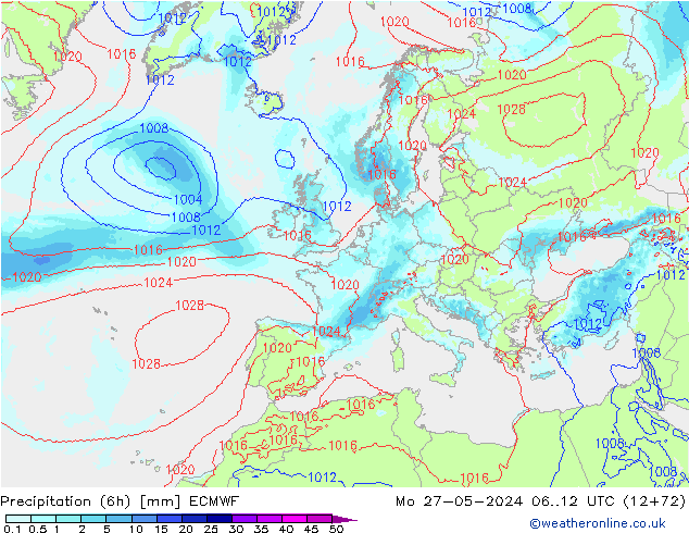 Precipitación (6h) ECMWF lun 27.05.2024 12 UTC