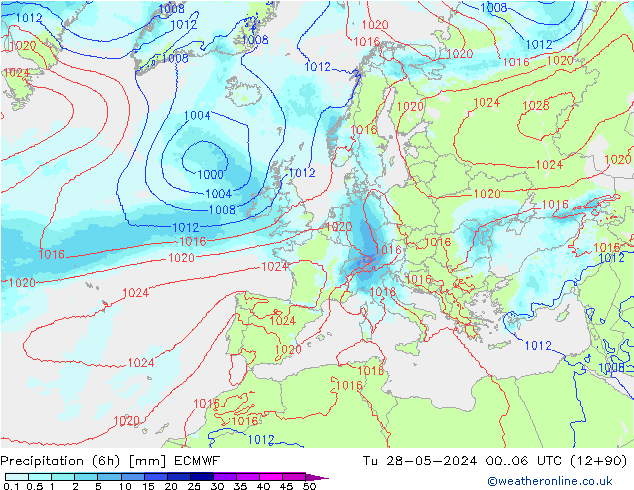 осадки (6h) ECMWF вт 28.05.2024 06 UTC