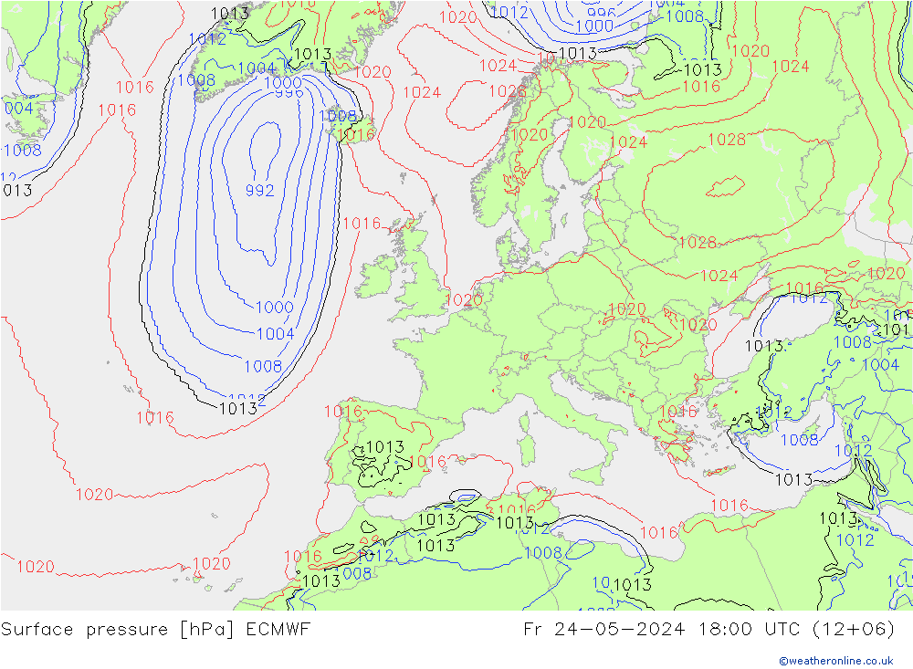 pressão do solo ECMWF Sex 24.05.2024 18 UTC