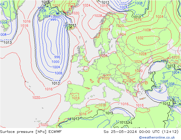 Presión superficial ECMWF sáb 25.05.2024 00 UTC