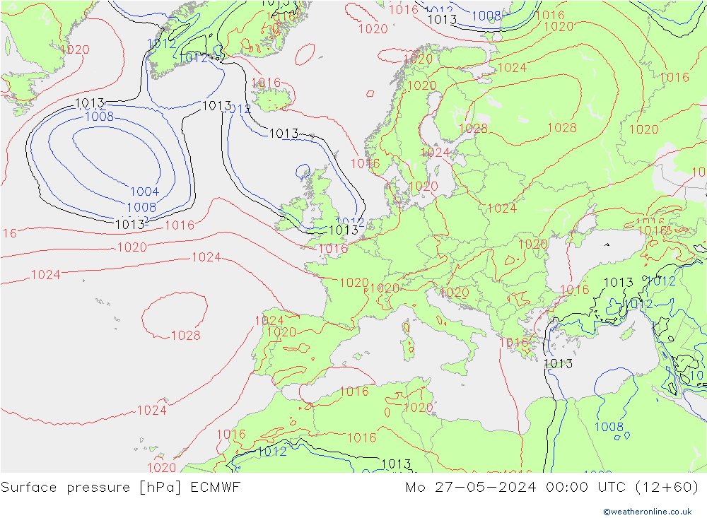 Pressione al suolo ECMWF lun 27.05.2024 00 UTC