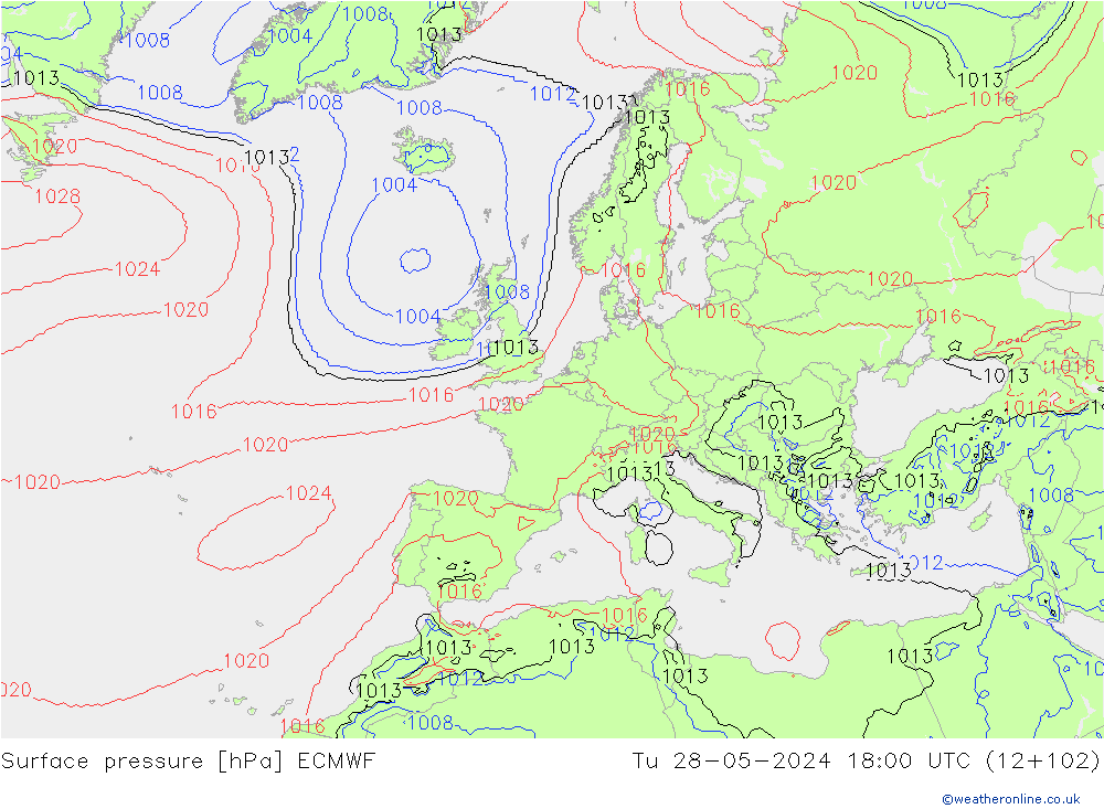 Presión superficial ECMWF mar 28.05.2024 18 UTC
