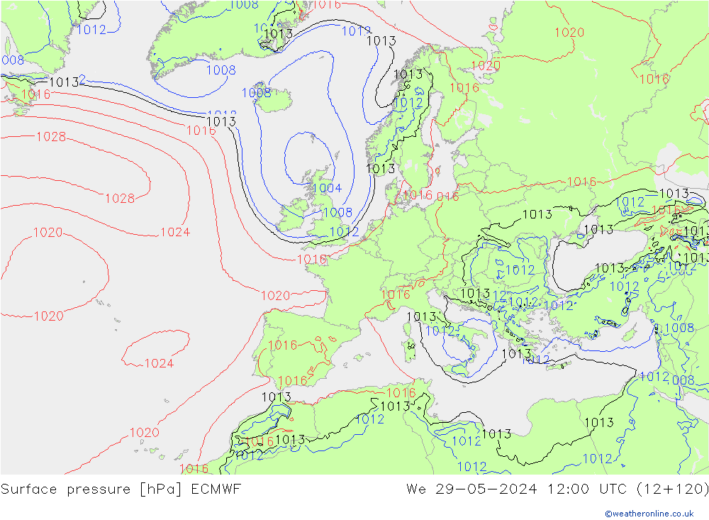 Surface pressure ECMWF We 29.05.2024 12 UTC