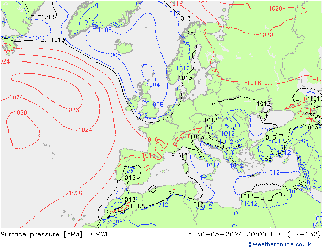 Pressione al suolo ECMWF gio 30.05.2024 00 UTC