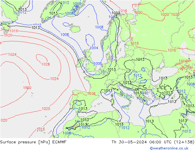 pressão do solo ECMWF Qui 30.05.2024 06 UTC