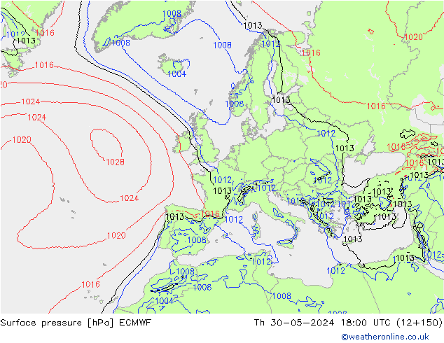 ciśnienie ECMWF czw. 30.05.2024 18 UTC