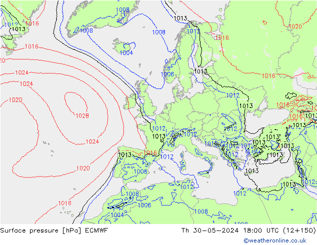 Luchtdruk (Grond) ECMWF do 30.05.2024 18 UTC