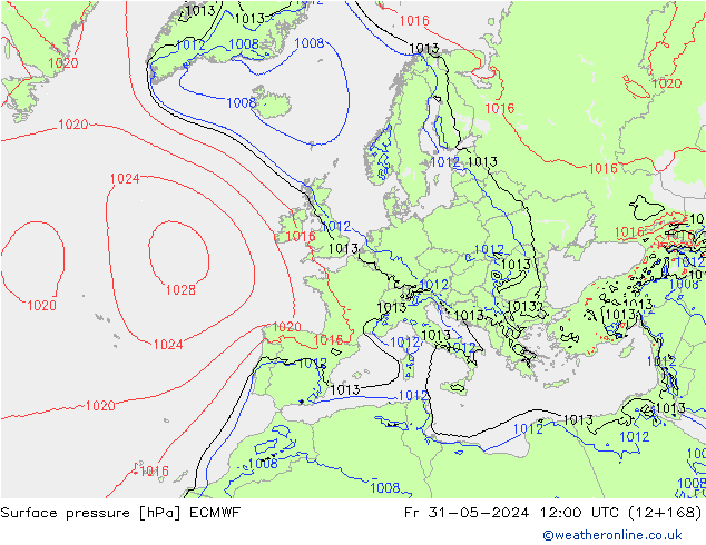 Bodendruck ECMWF Fr 31.05.2024 12 UTC