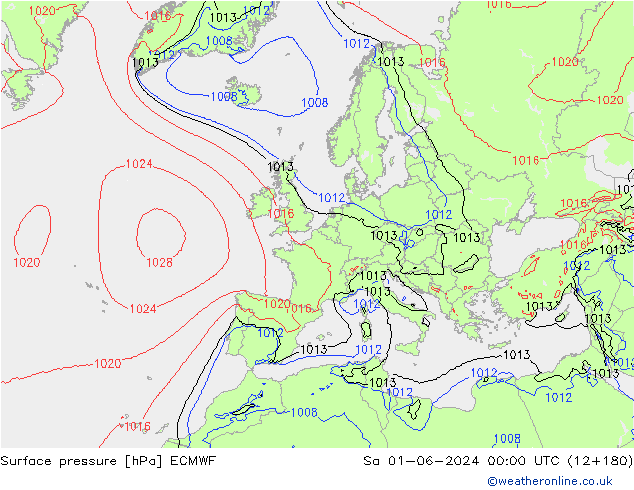 Presión superficial ECMWF sáb 01.06.2024 00 UTC