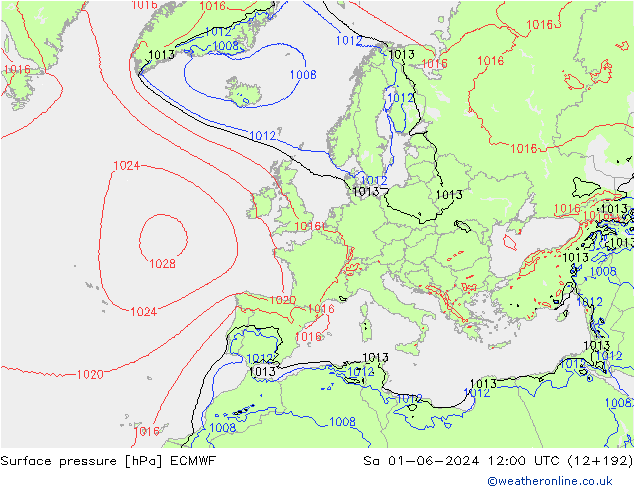 Surface pressure ECMWF Sa 01.06.2024 12 UTC