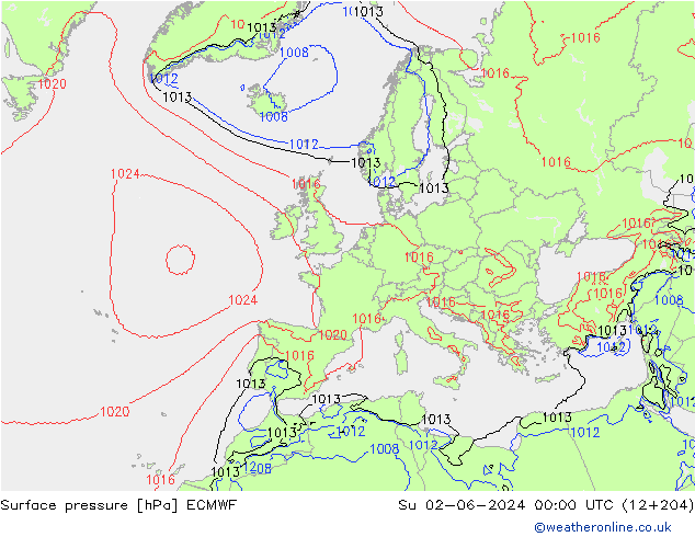 pressão do solo ECMWF Dom 02.06.2024 00 UTC