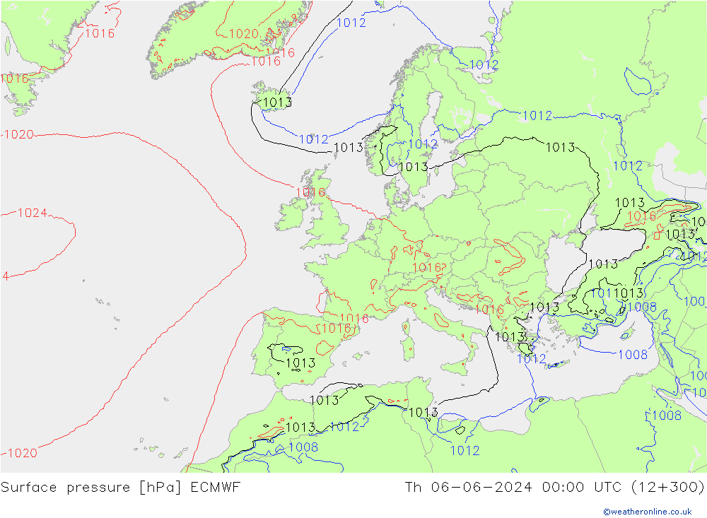 Luchtdruk (Grond) ECMWF do 06.06.2024 00 UTC