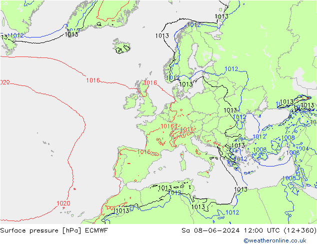 ciśnienie ECMWF so. 08.06.2024 12 UTC