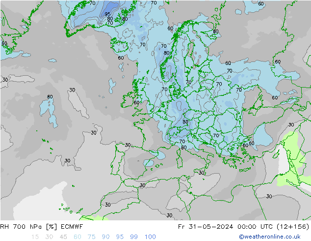 RH 700 hPa ECMWF Sex 31.05.2024 00 UTC