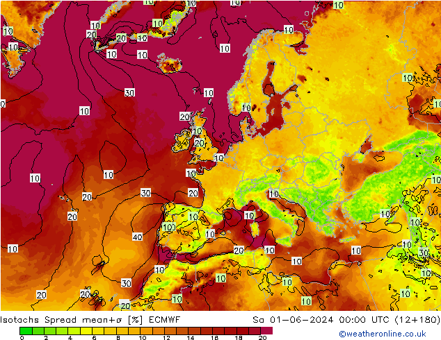 Isotachs Spread ECMWF Sa 01.06.2024 00 UTC