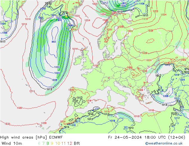 yüksek rüzgarlı alanlar ECMWF Cu 24.05.2024 18 UTC