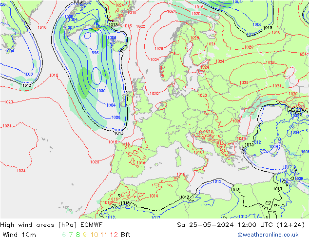 High wind areas ECMWF сб 25.05.2024 12 UTC