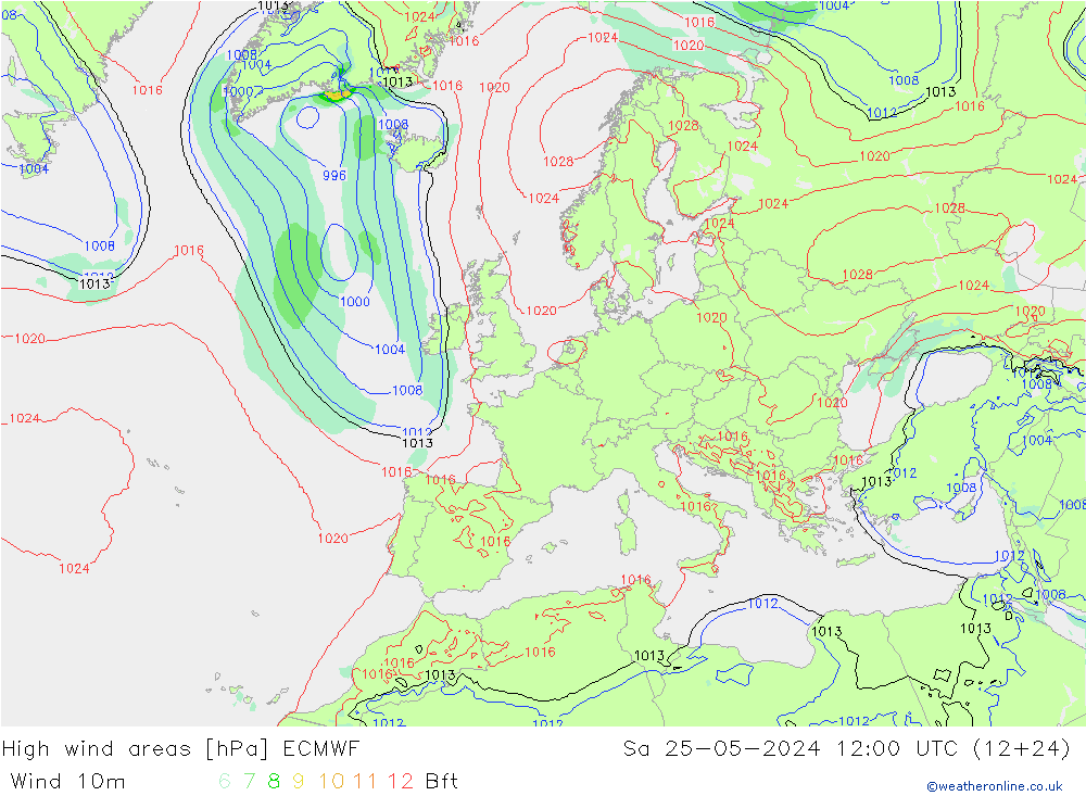High wind areas ECMWF So 25.05.2024 12 UTC