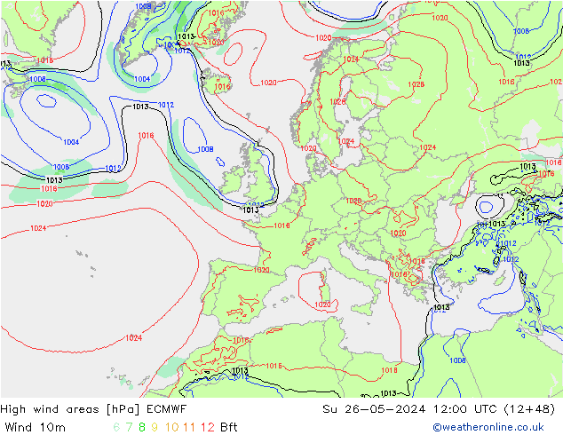 High wind areas ECMWF Su 26.05.2024 12 UTC