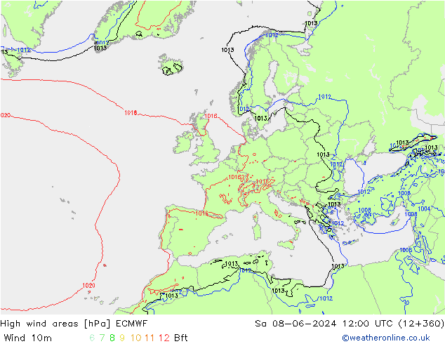 High wind areas ECMWF Sa 08.06.2024 12 UTC