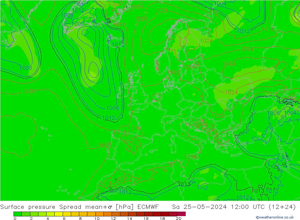 Bodendruck Spread ECMWF Sa 25.05.2024 12 UTC