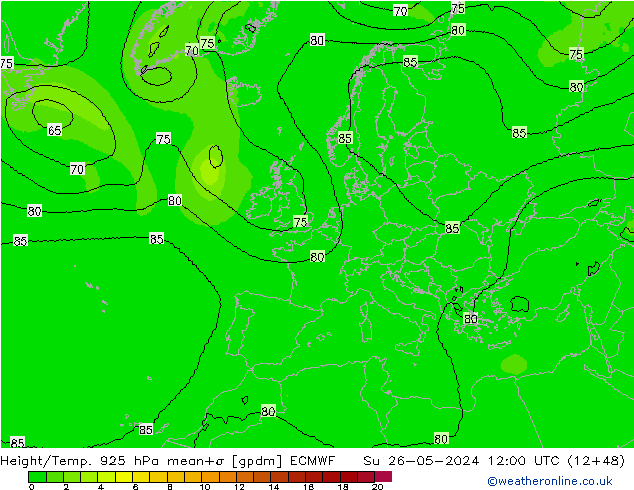 Géop./Temp. 925 hPa ECMWF dim 26.05.2024 12 UTC