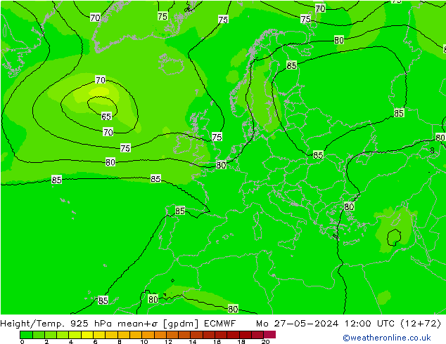 Yükseklik/Sıc. 925 hPa ECMWF Pzt 27.05.2024 12 UTC