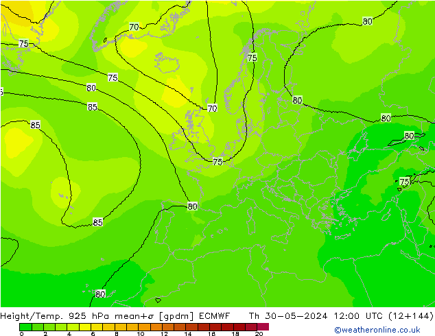 Height/Temp. 925 hPa ECMWF Th 30.05.2024 12 UTC