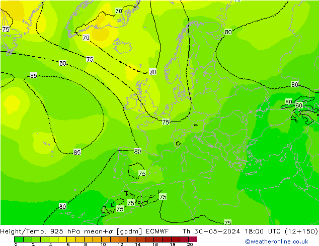 Height/Temp. 925 hPa ECMWF Th 30.05.2024 18 UTC