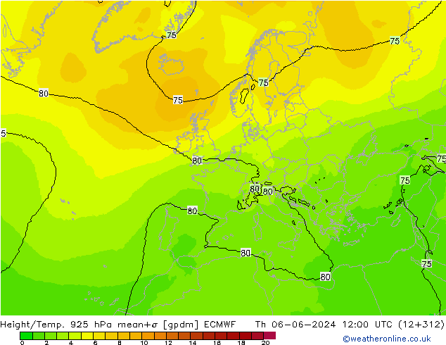 Hoogte/Temp. 925 hPa ECMWF do 06.06.2024 12 UTC