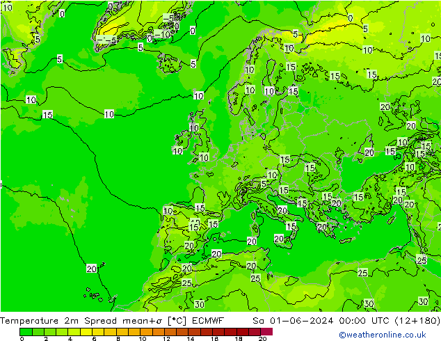 Temperaturkarte Spread ECMWF Sa 01.06.2024 00 UTC