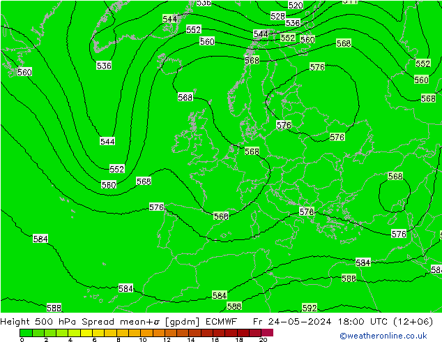 Height 500 hPa Spread ECMWF Fr 24.05.2024 18 UTC