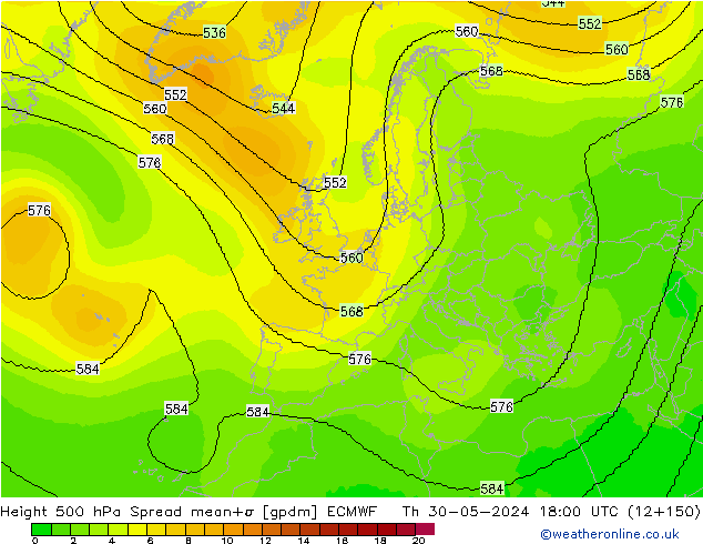 Height 500 hPa Spread ECMWF Th 30.05.2024 18 UTC