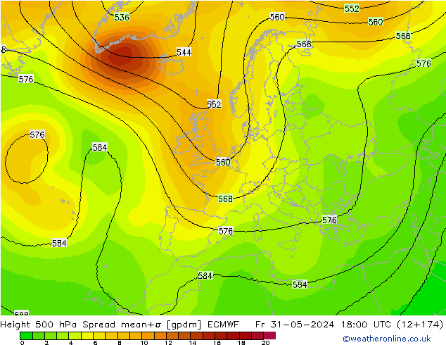 Height 500 hPa Spread ECMWF pt. 31.05.2024 18 UTC