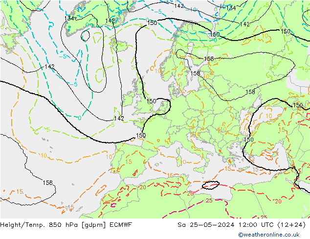 Height/Temp. 850 hPa ECMWF Sa 25.05.2024 12 UTC