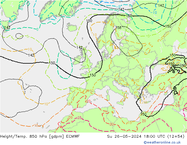 Height/Temp. 850 hPa ECMWF Dom 26.05.2024 18 UTC