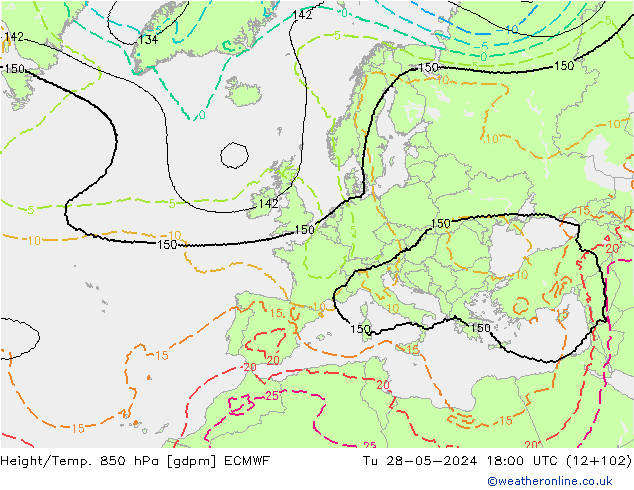 Height/Temp. 850 hPa ECMWF mar 28.05.2024 18 UTC