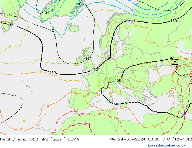 Hoogte/Temp. 850 hPa ECMWF wo 29.05.2024 00 UTC