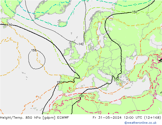 Height/Temp. 850 hPa ECMWF Sex 31.05.2024 12 UTC