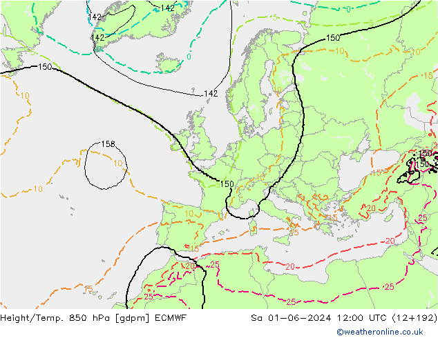 Height/Temp. 850 hPa ECMWF Sáb 01.06.2024 12 UTC