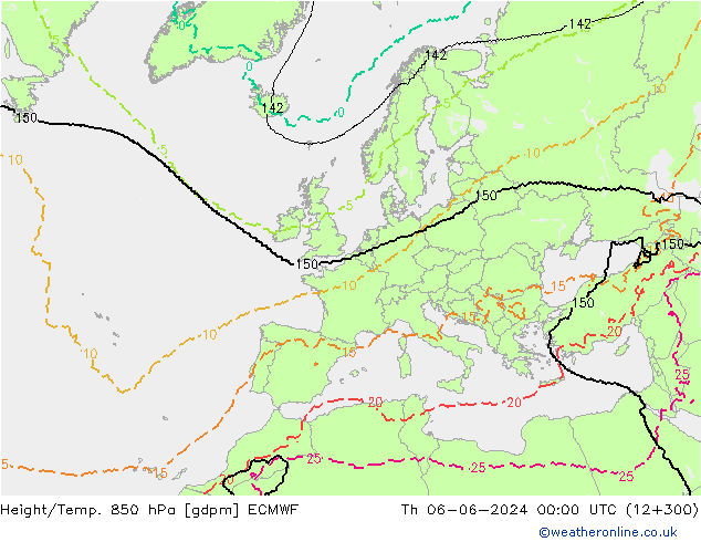 Height/Temp. 850 hPa ECMWF Čt 06.06.2024 00 UTC